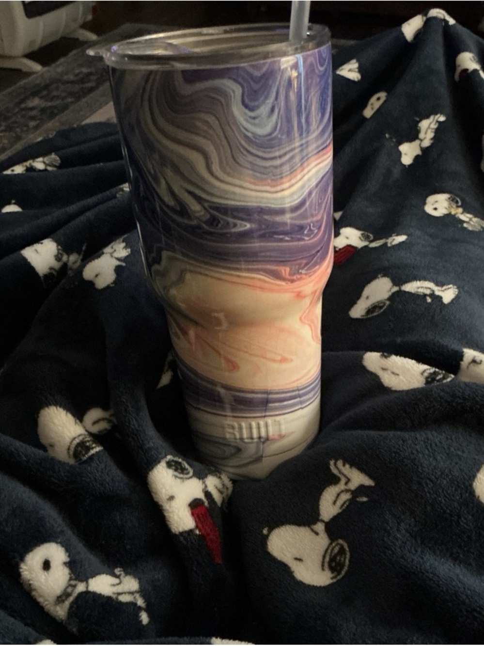Marble-Effect Insulated Tumbler in Purple and Cream